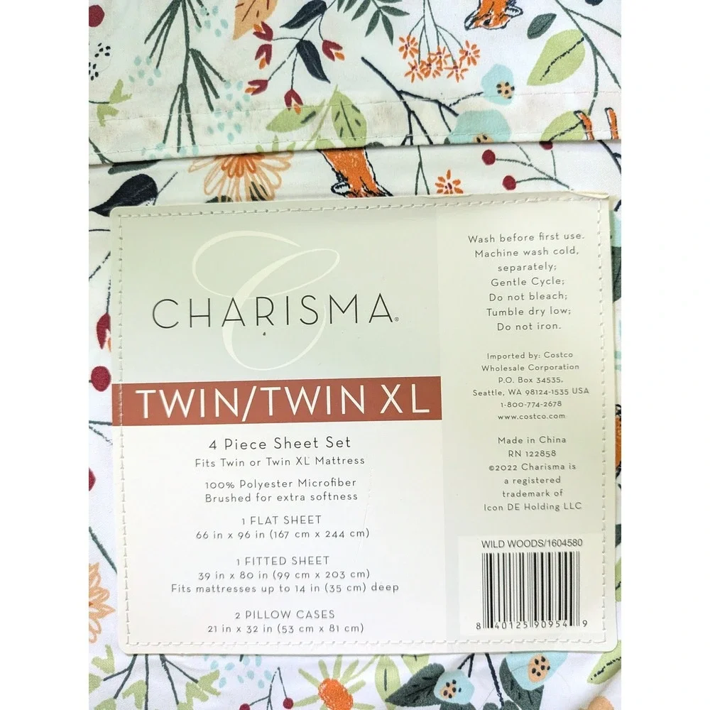 Charisma Sheet Set Twin/XL Woodland Animals Cottagecore Forest Fox Deer Print